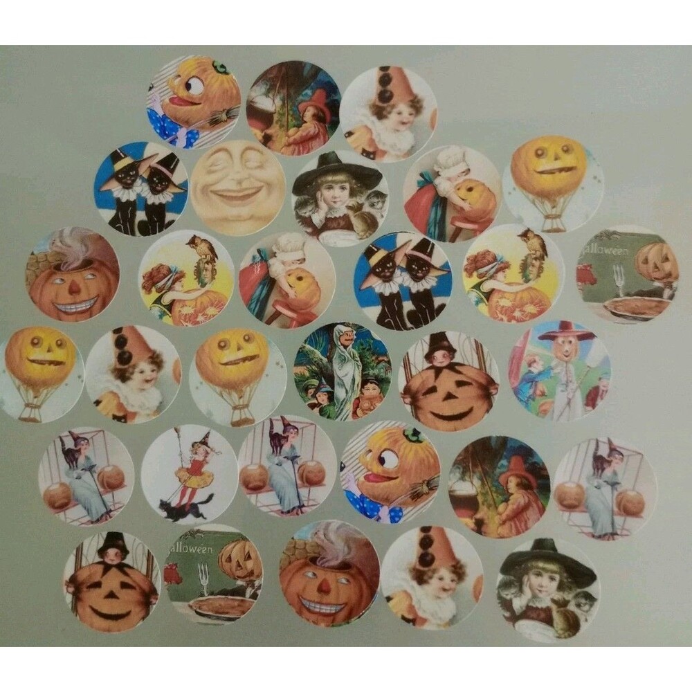 1" Card Stock Craft Circles Halloween Theme Bottle Caps 32 Count New #5